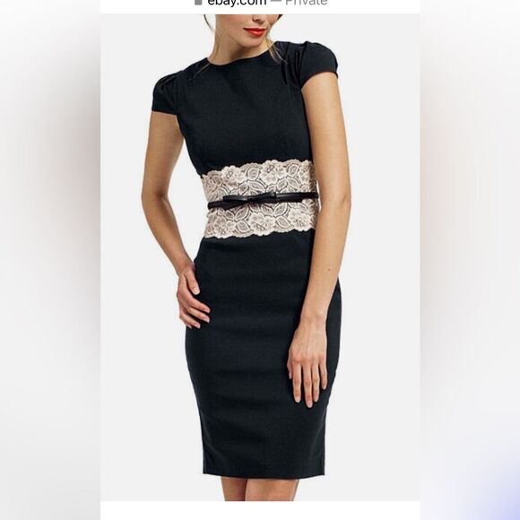 London Dress Dresses & Skirts - London Dress Company Black & Cream Lace Katrina Bodycon Dress USA 8 Sexy Office